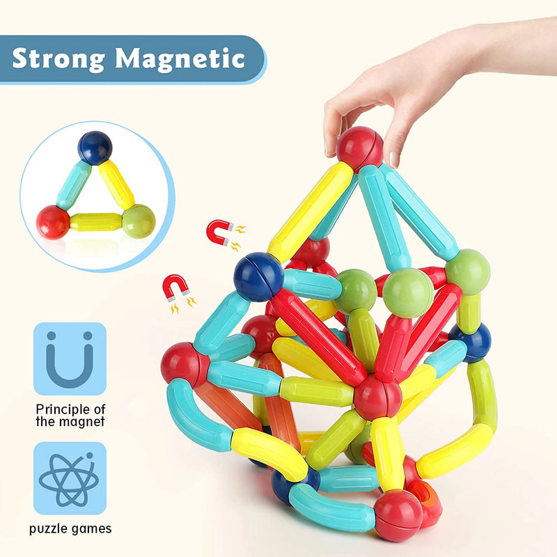 Conjunto magnético de blocos de construção, bolas e rasts, brinquedo magnético para crianças, brinquedos educativos montessori