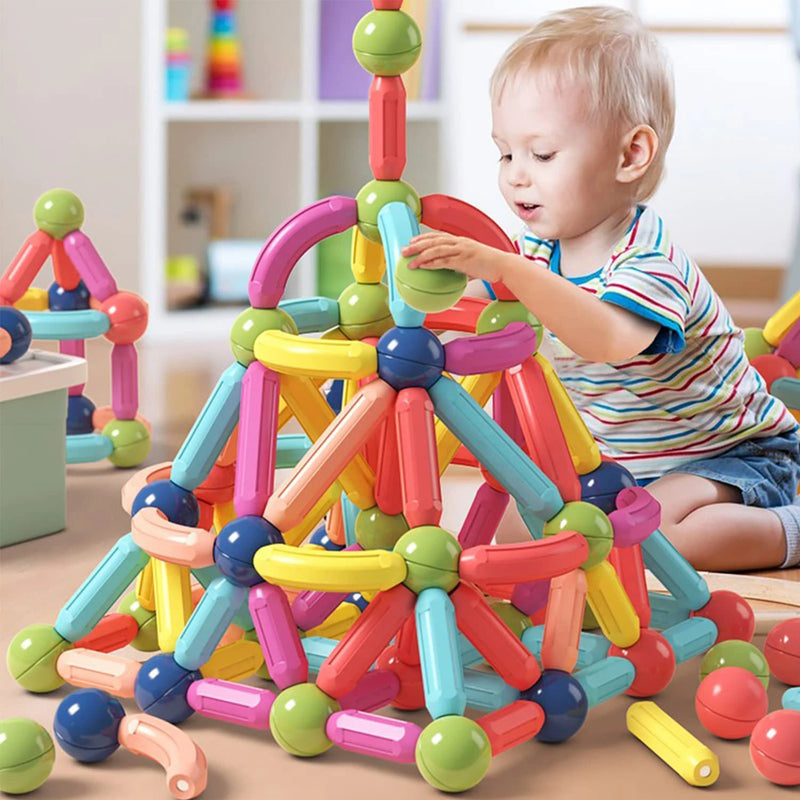 Conjunto magnético de blocos de construção, bolas e rasts, brinquedo magnético para crianças, brinquedos educativos montessori